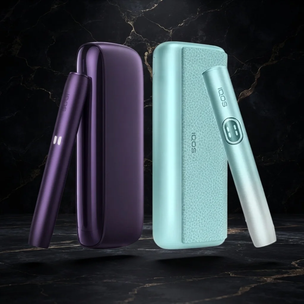 IQOS ILUMA i PRIME 旗艦主機冰峰藍與電光紫雙色展示，機場直營正品台灣現貨